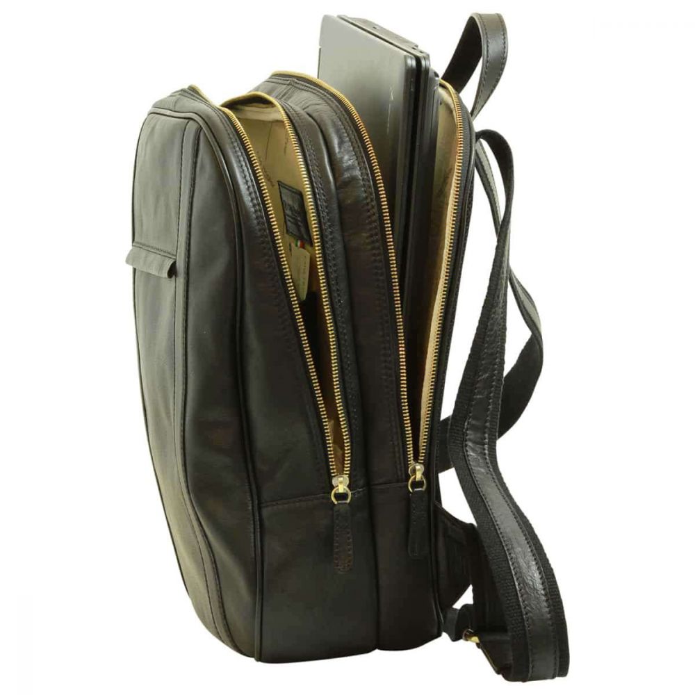 SOFT CALFSKIN LEATHER LAPTOP BACKPACK - BLACK