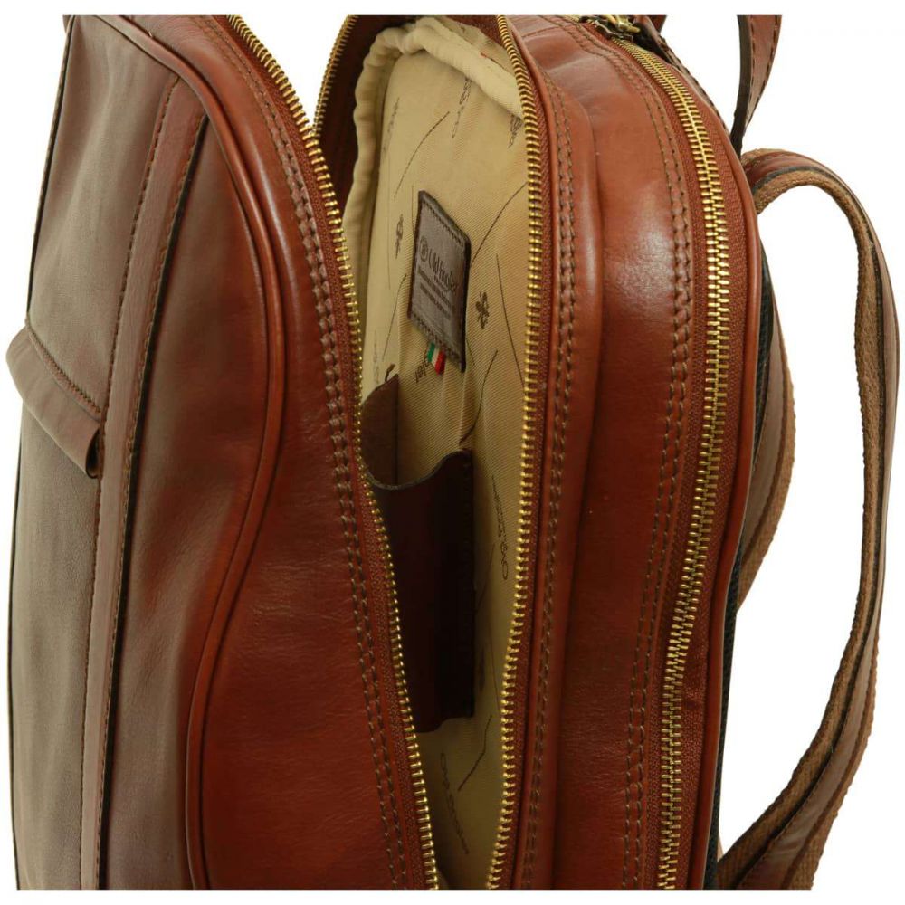 SOFT CALFSKIN LEATHER LAPTOP BACKPACK - BROWN