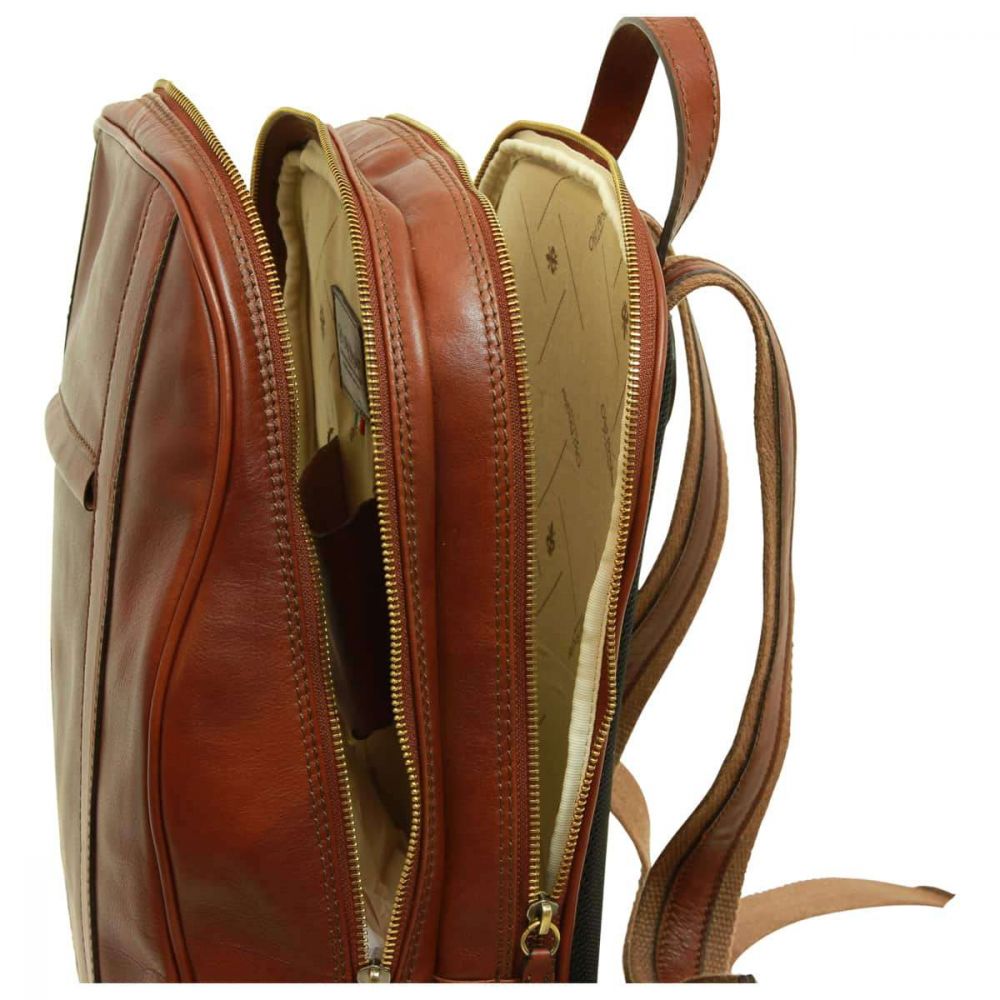 SOFT CALFSKIN LEATHER LAPTOP BACKPACK - BROWN