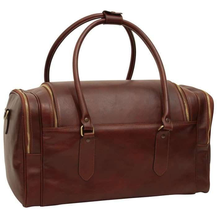 ROUND METAL ZIP LEATHER TRAVEL BAG - BROWN