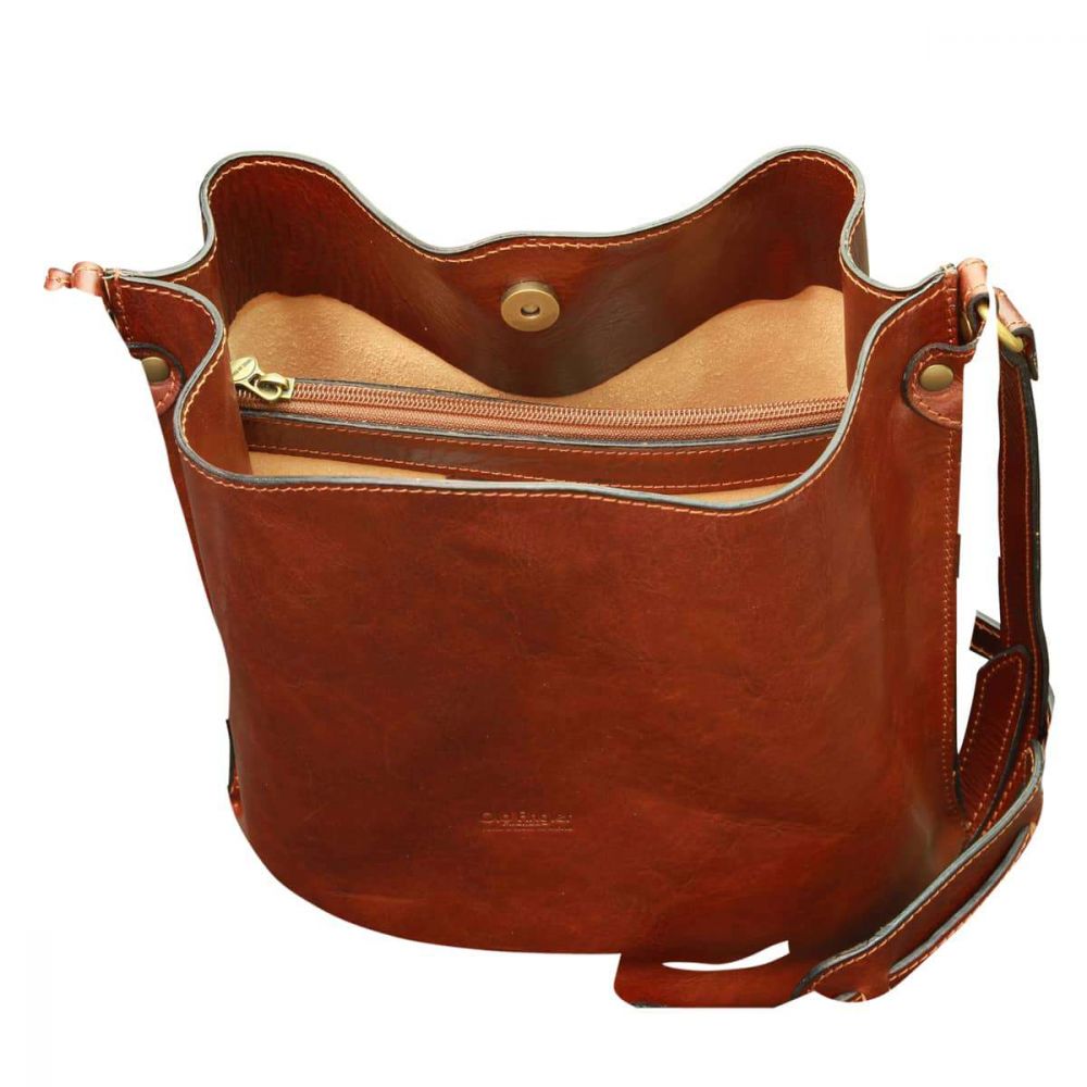 COWHIDE LEATHER SHOULDER BAG - BROWN