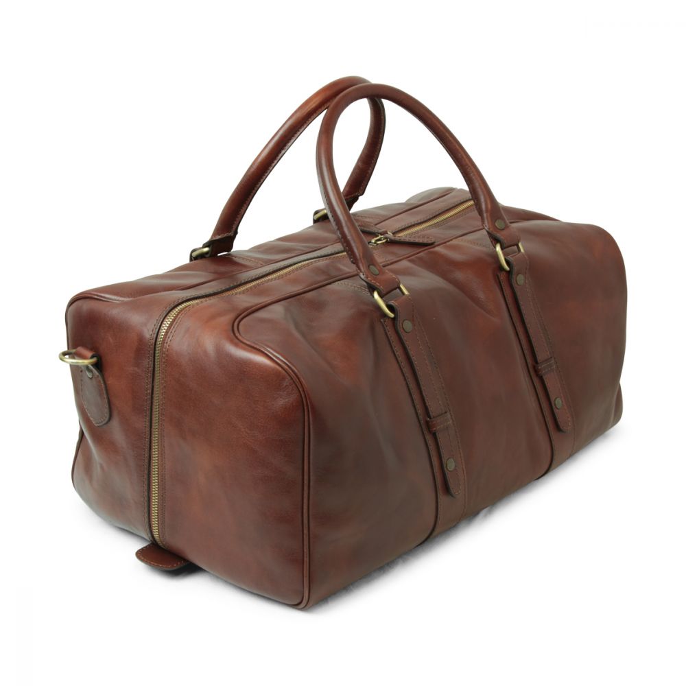 FULL GRAIN LEATHER TRAVEL BAG - BROWN