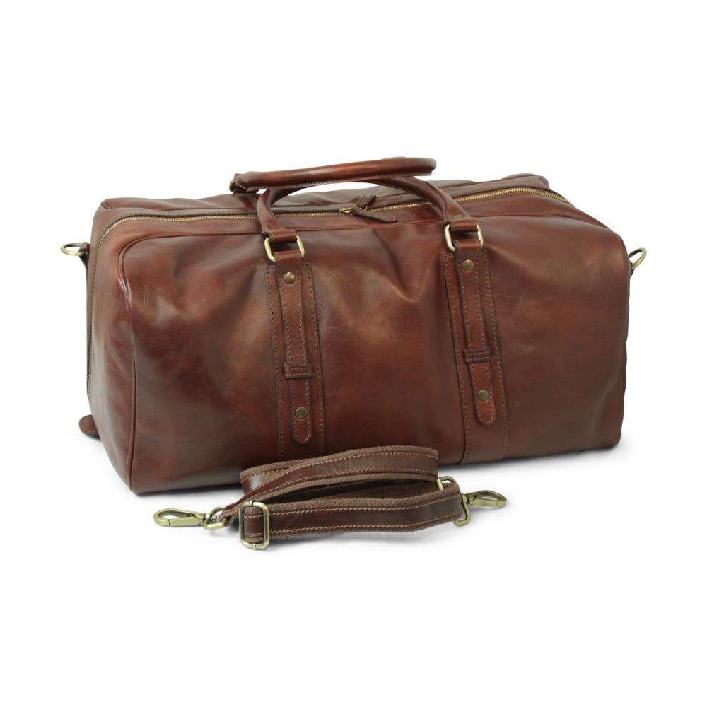 FULL GRAIN LEATHER TRAVEL BAG - BROWN