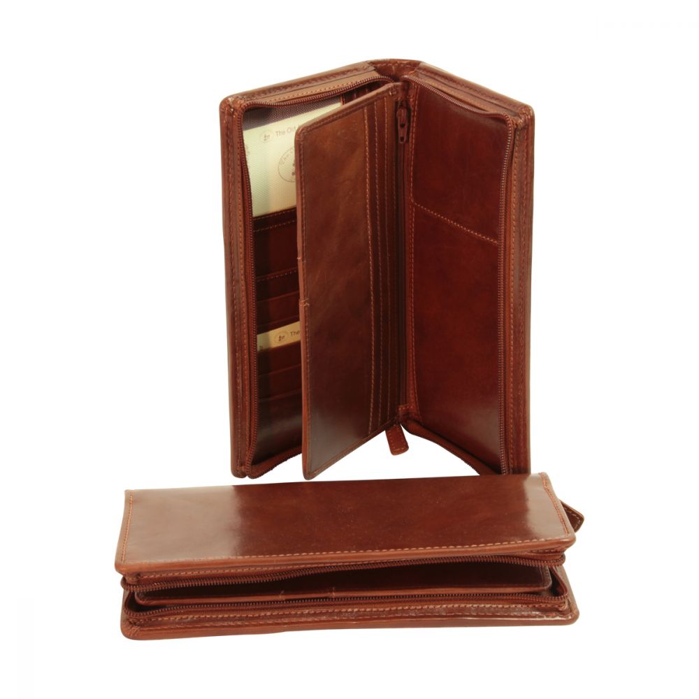 LEATHER TRAVEL WALLET - BROWN