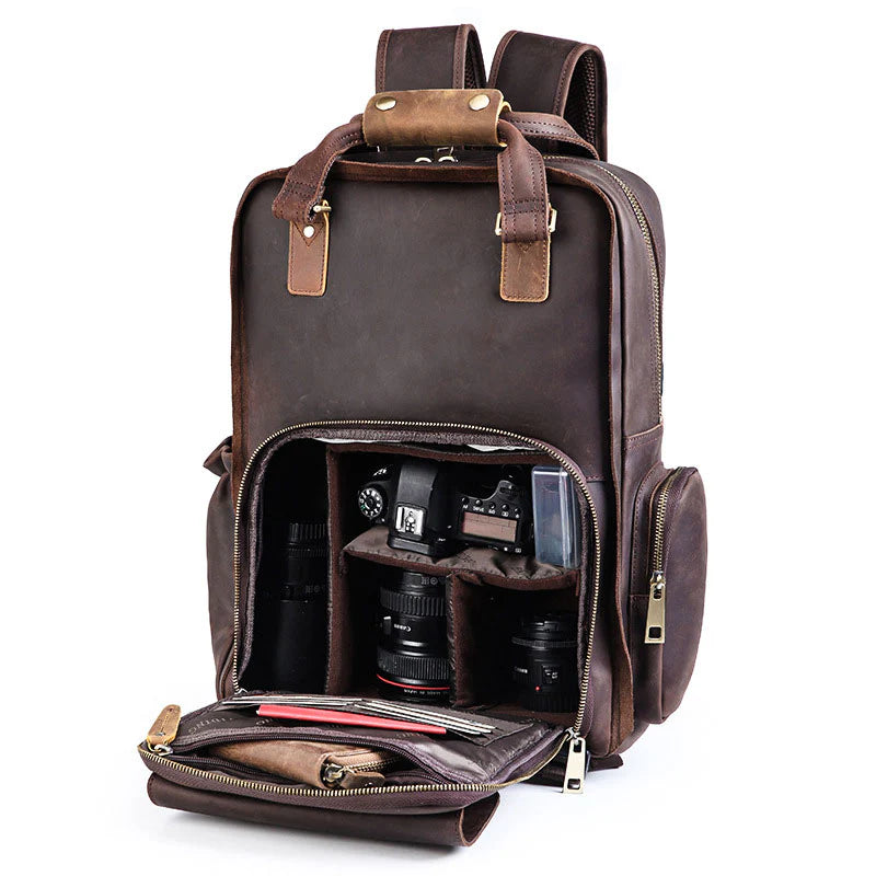 Camera and Lens Leather Backpack