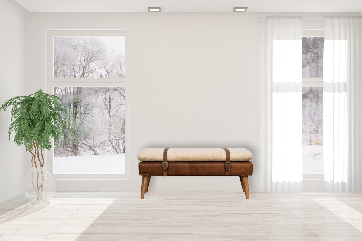 Bouclé Buffalo Hide Leather Bench