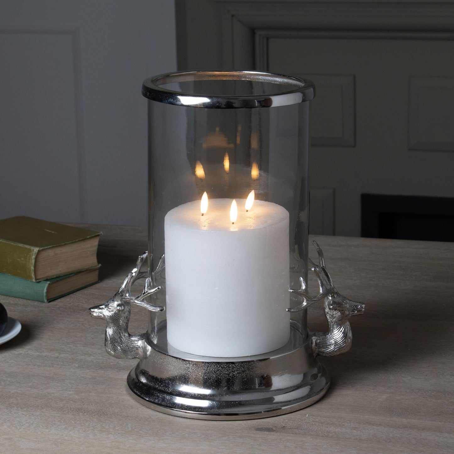 Siver Stags Head Hurricane Lantern