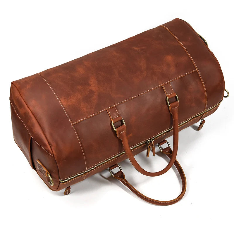 Men's Vintage Expedition Leather Weekender Travel Bag