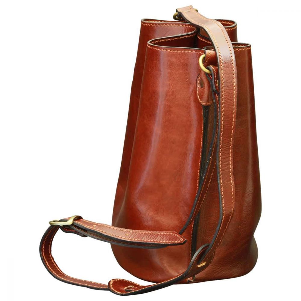 COWHIDE LEATHER SHOULDER BAG - BROWN
