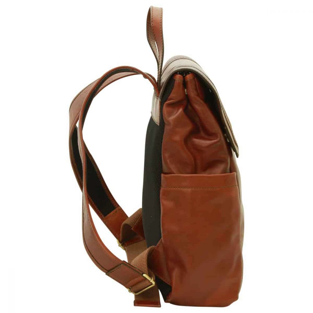 LEATHER LAPTOP BACKPACK - BROWN