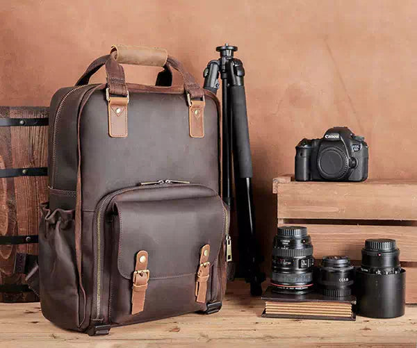 Camera and Lens Leather Backpack