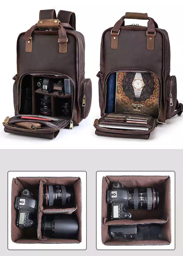 Camera and Lens Leather Backpack