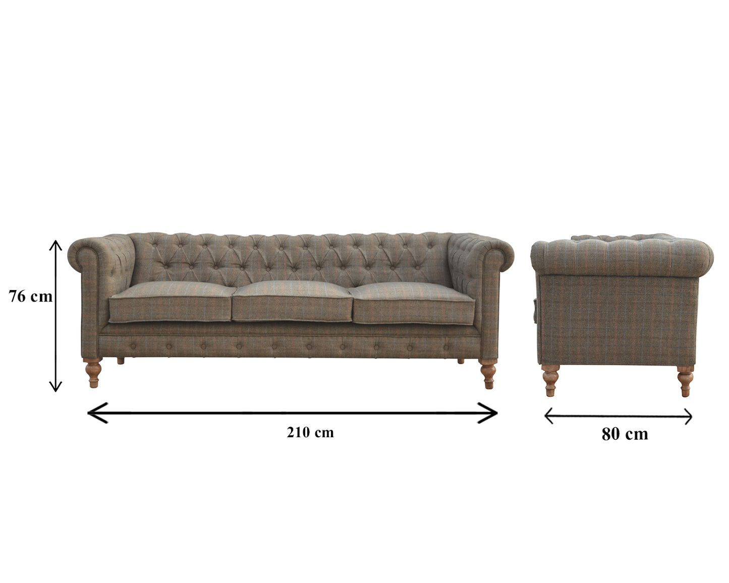 Multi Tweed 3 Seater Chesterfield Sofa