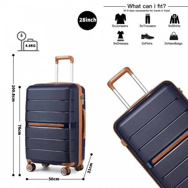 BRITISH TRAVELLER 28 INCH MULTI-TEXTURE POLYPROPYLENE HARD SHELL SUITCASE WITH TSA LOCK - NAVY