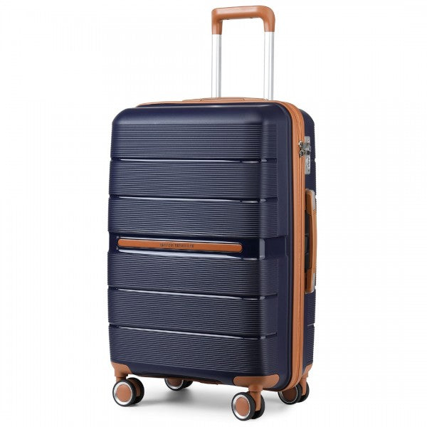 BRITISH TRAVELLER 28 INCH MULTI-TEXTURE POLYPROPYLENE HARD SHELL SUITCASE WITH TSA LOCK - NAVY
