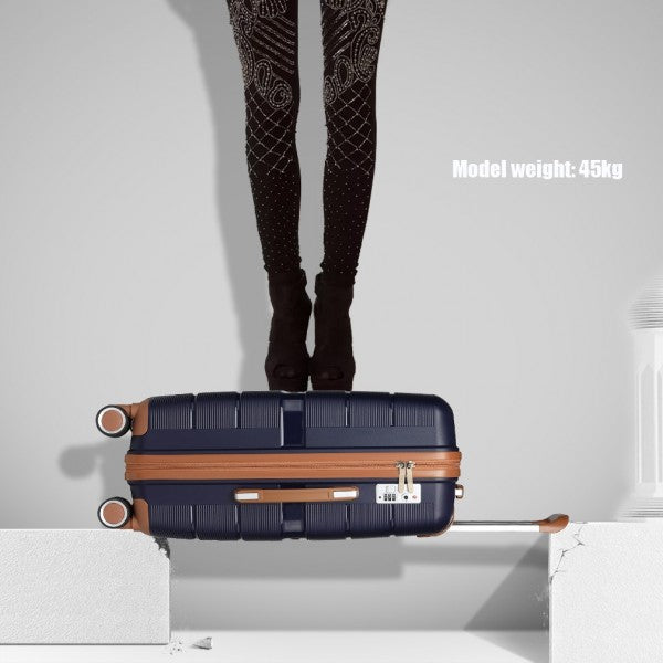 BRITISH TRAVELLER 28 INCH MULTI-TEXTURE POLYPROPYLENE HARD SHELL SUITCASE WITH TSA LOCK - NAVY
