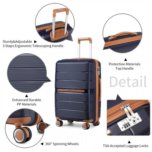 BRITISH TRAVELLER 28 INCH MULTI-TEXTURE POLYPROPYLENE HARD SHELL SUITCASE WITH TSA LOCK - NAVY