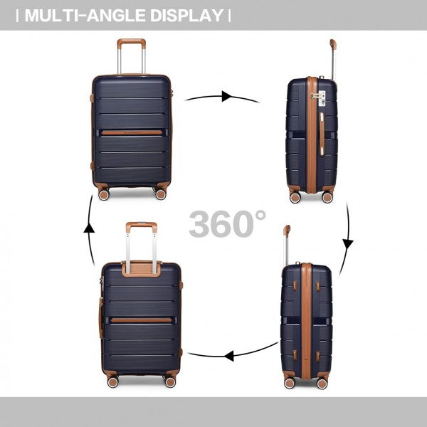 BRITISH TRAVELLER 28 INCH MULTI-TEXTURE POLYPROPYLENE HARD SHELL SUITCASE WITH TSA LOCK - NAVY