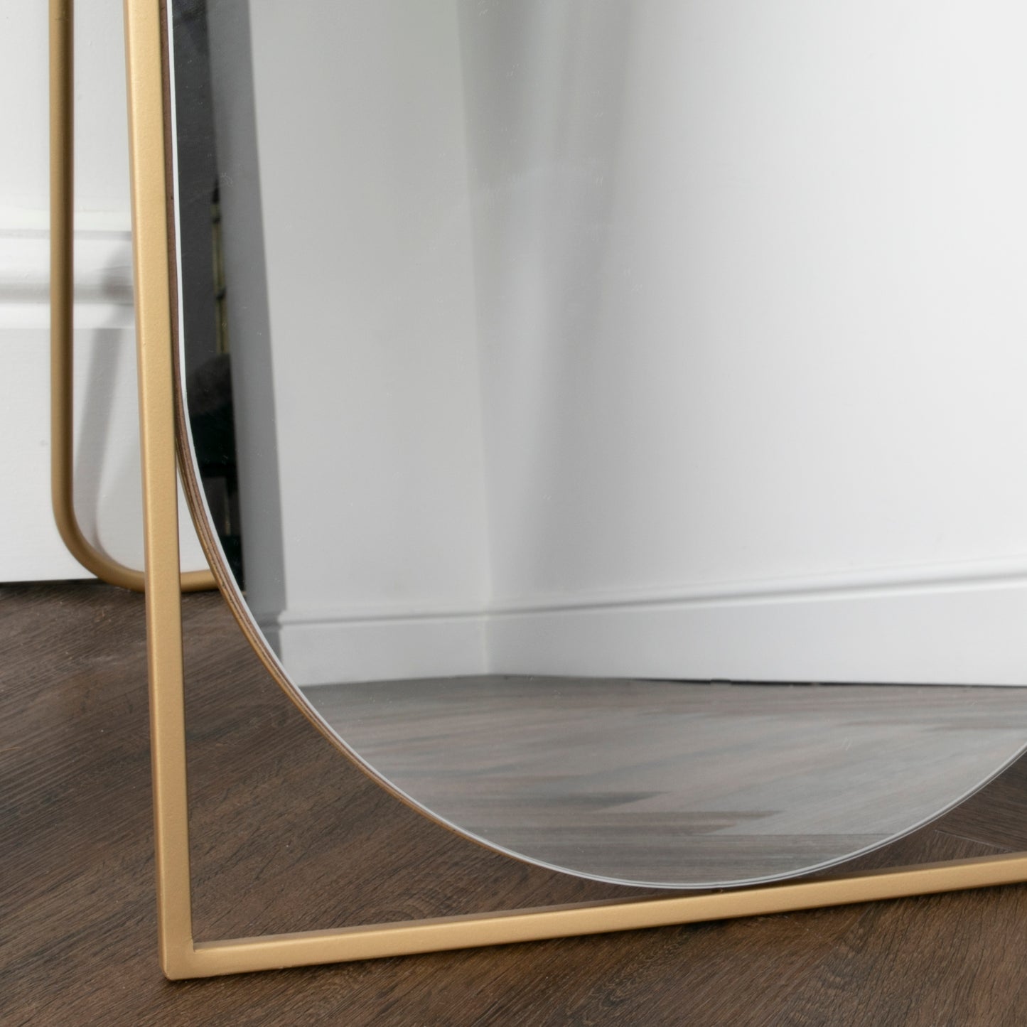 Gold Floor Standing Mirror with Rounded Detail