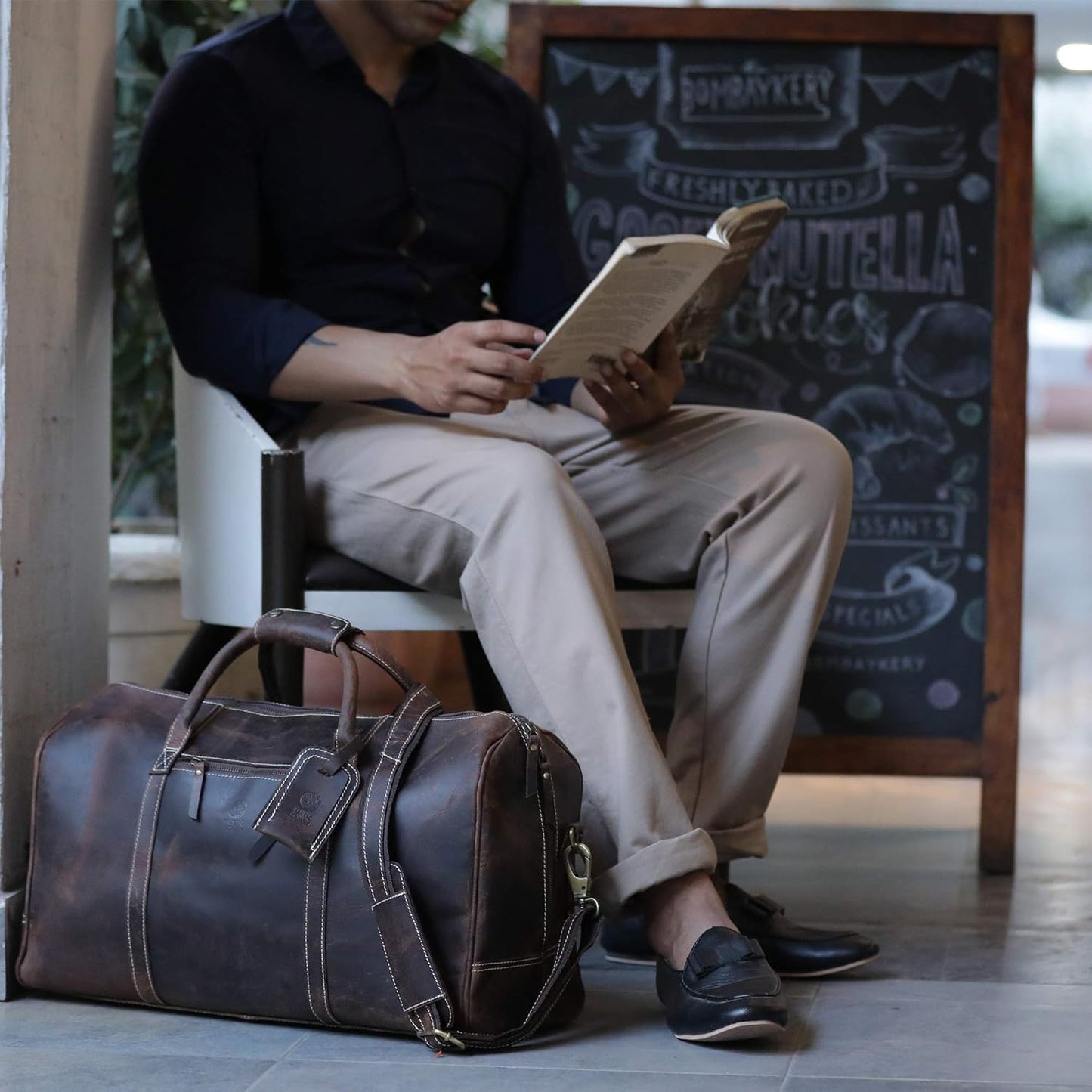 Men's Leather Carry on Travel Duffle Bag
