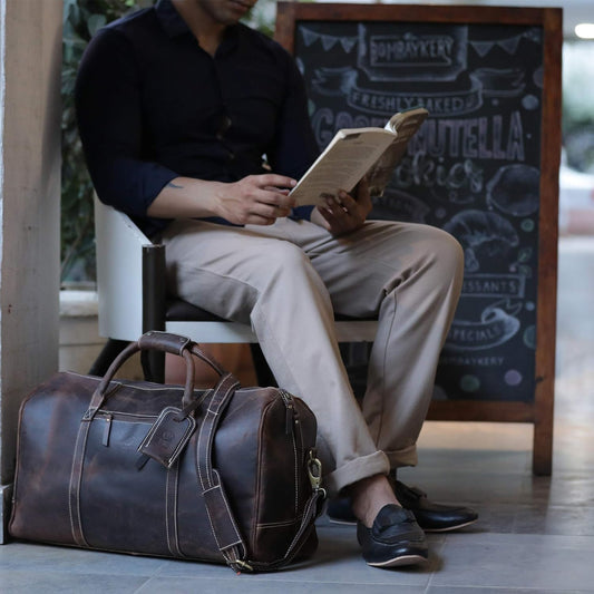 Men's Leather Carry on Travel Duffle Bag