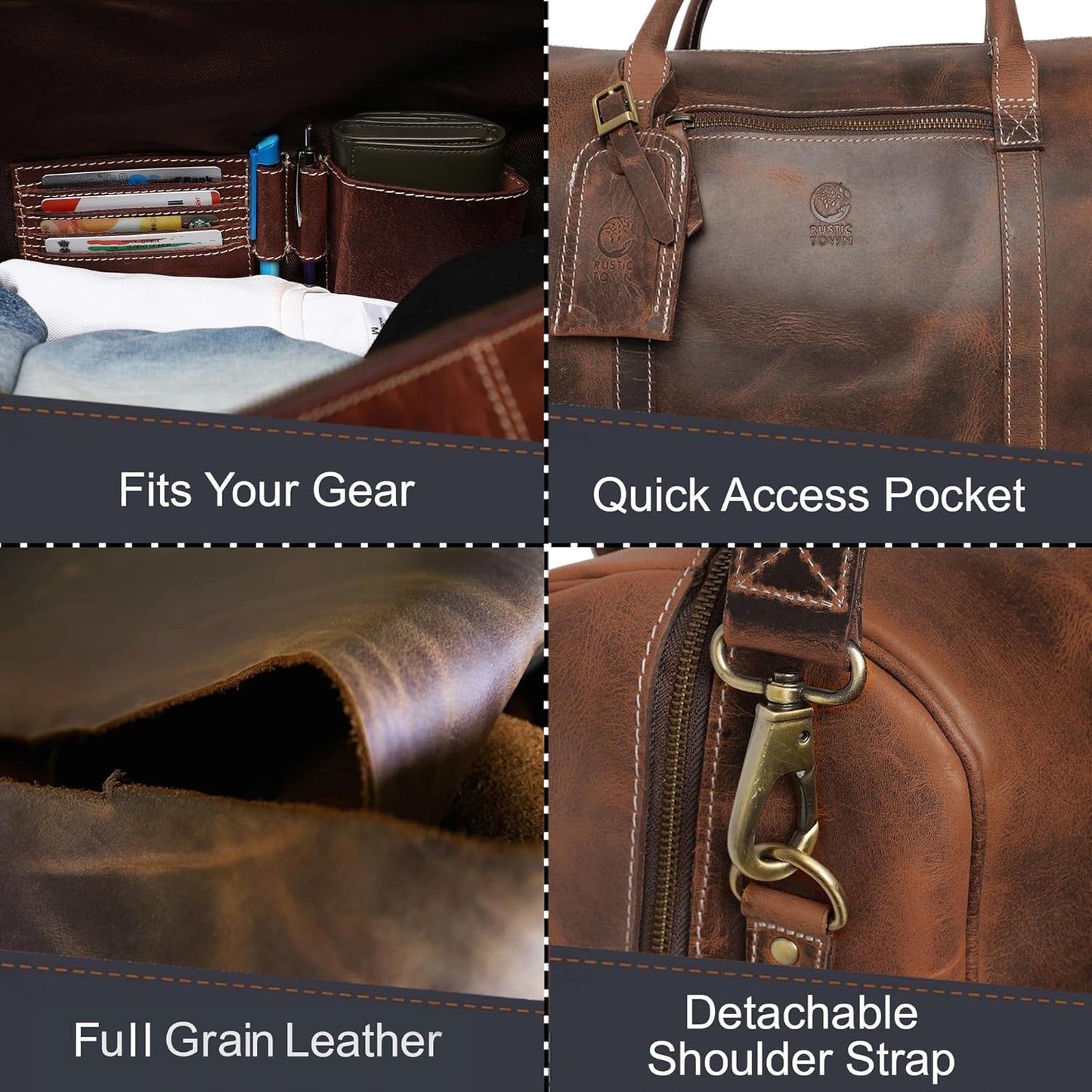 Men's Leather Carry on Travel Duffle Bag