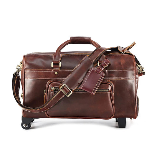 Men's Viator Leather Trolley Travel Duffle Bag
