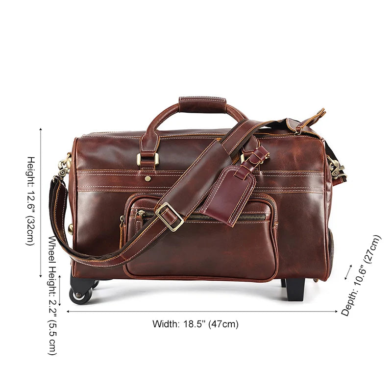 Men's Viator Leather Trolley Travel Duffle Bag