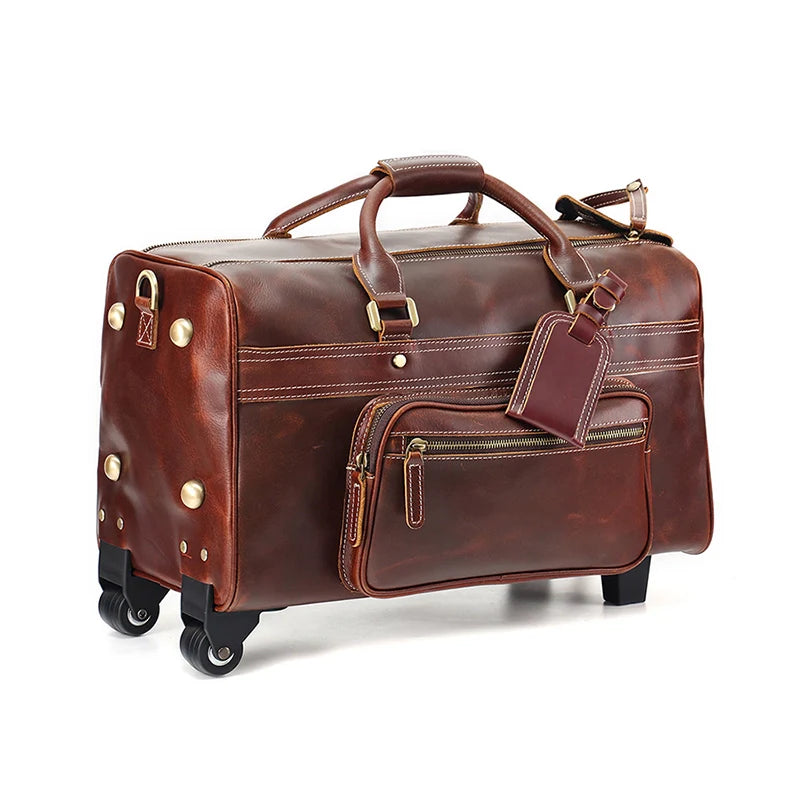 Men's Viator Leather Trolley Travel Duffle Bag