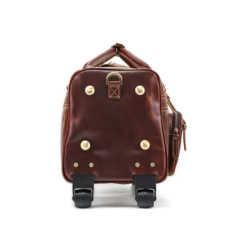 Men's Viator Leather Trolley Travel Duffle Bag