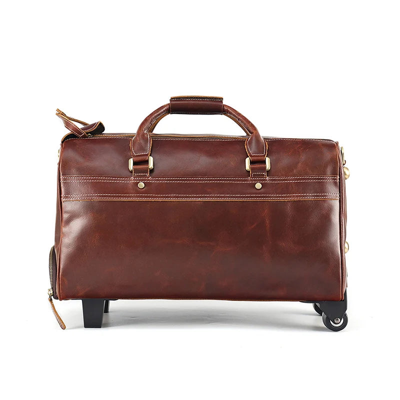 Men's Viator Leather Trolley Travel Duffle Bag