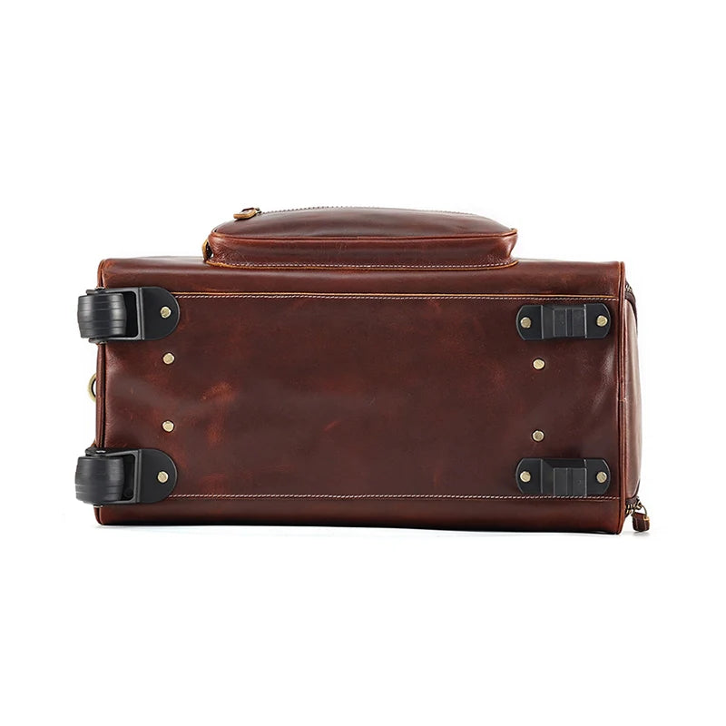 Men's Viator Leather Trolley Travel Duffle Bag