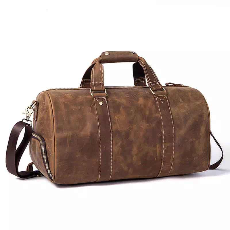 Men's Vintage Leather Weekend Duffle Bag