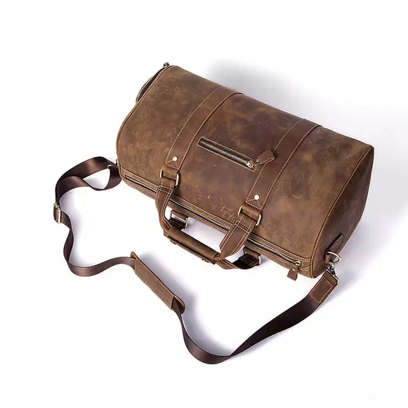 Men's Vintage Leather Weekend Duffle Bag