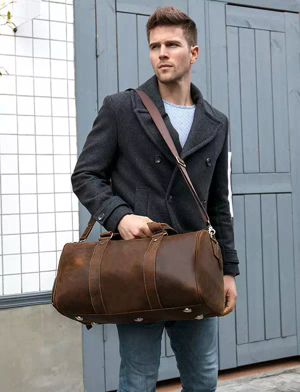 Men's Vintage Leather Weekend Duffle Bag