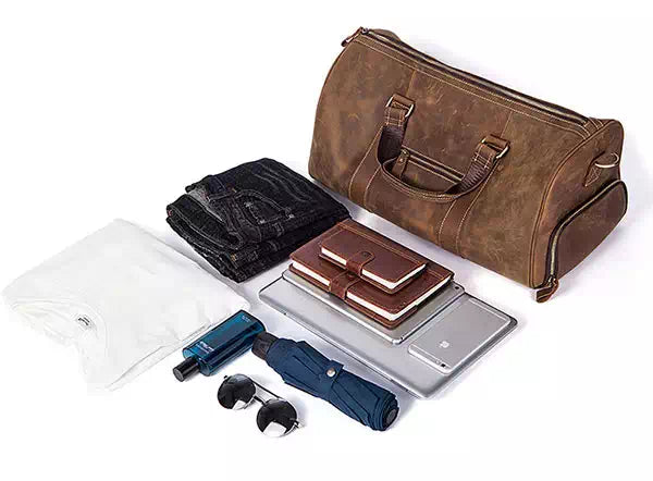 Men's Vintage Leather Weekend Duffle Bag