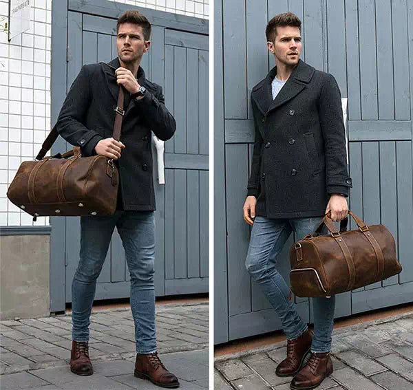 Men's Vintage Leather Weekend Duffle Bag