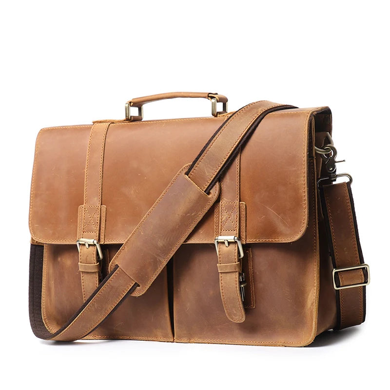Men's Leather Messenger Satchel Briefcase Bag