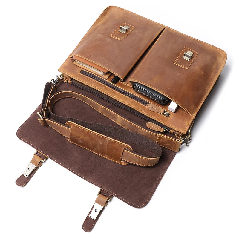 Men's Leather Messenger Satchel Briefcase Bag