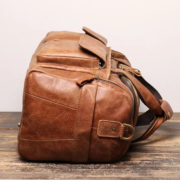 Vintage Style Nubuck Leather Travel Duffle Holdall