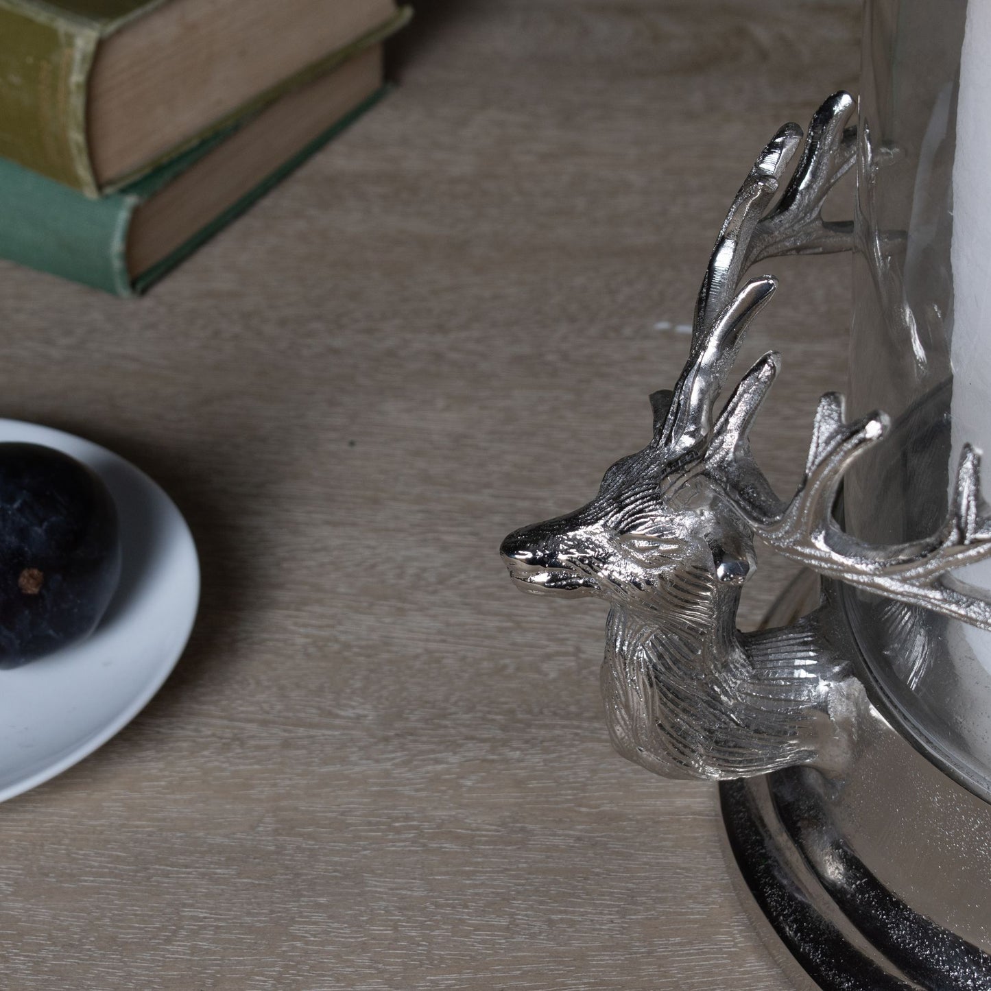 Siver Stags Head Hurricane Lantern
