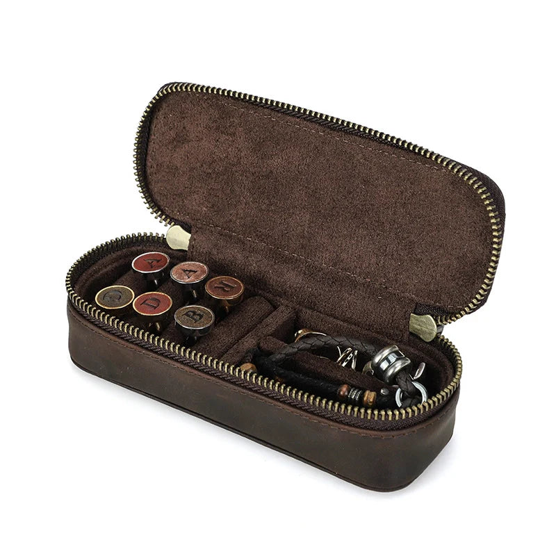 Small Rectangular Leather Travel Jewelry Case