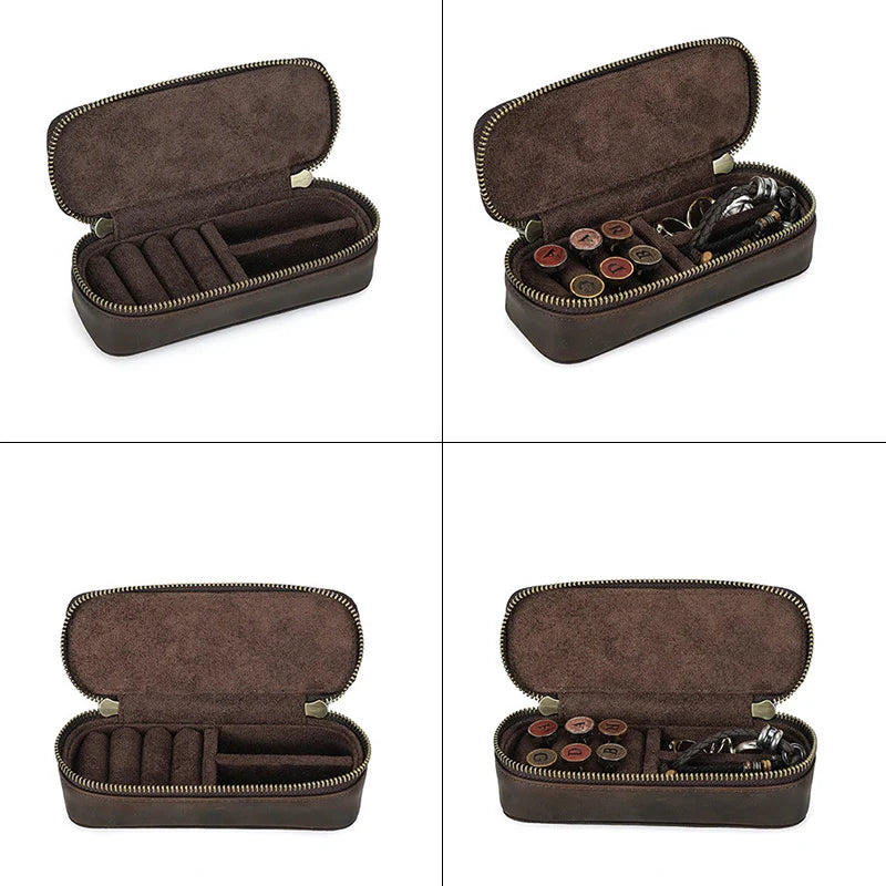 Small Rectangular Leather Travel Jewelry Case