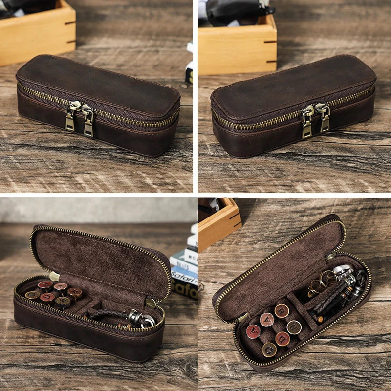Small Rectangular Leather Travel Jewelry Case