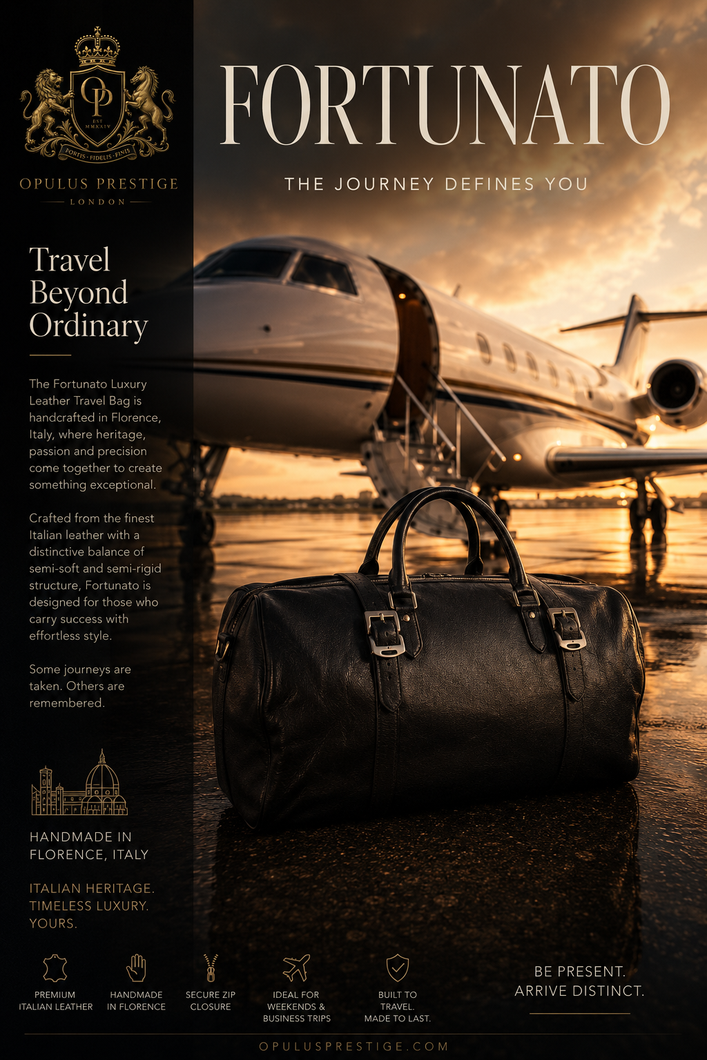 Fortunato Luxury Leather Travel Bag - Opulus Prestige