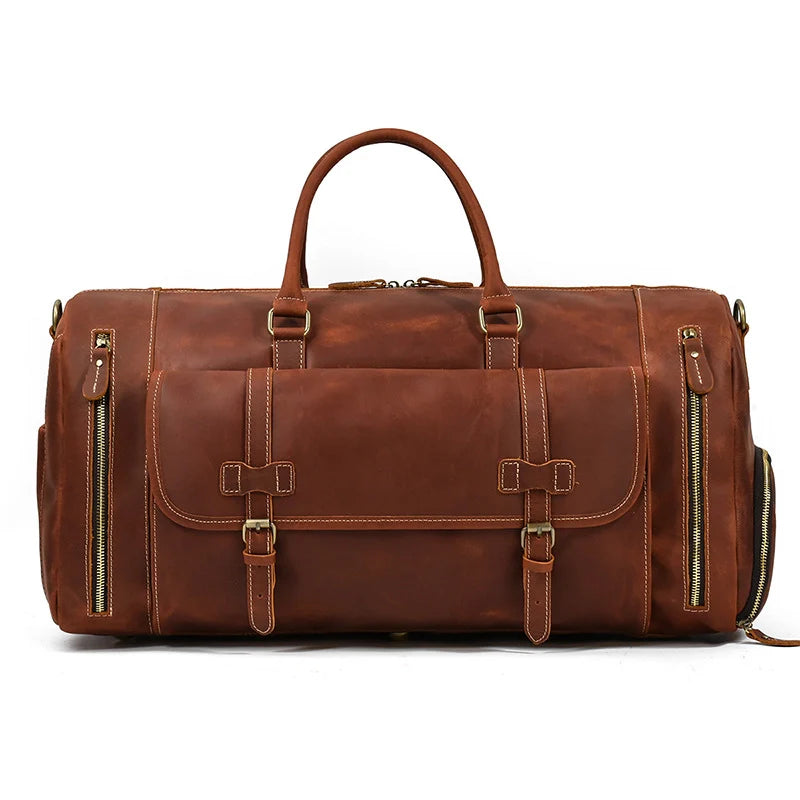 Men's Vintage Expedition Leather Weekender Travel Bag