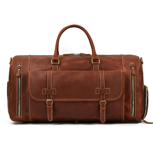 Men's Vintage Expedition Leather Weekender Travel Bag