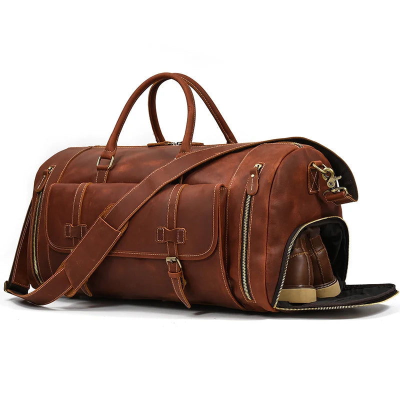 Men's Vintage Expedition Leather Weekender Travel Bag