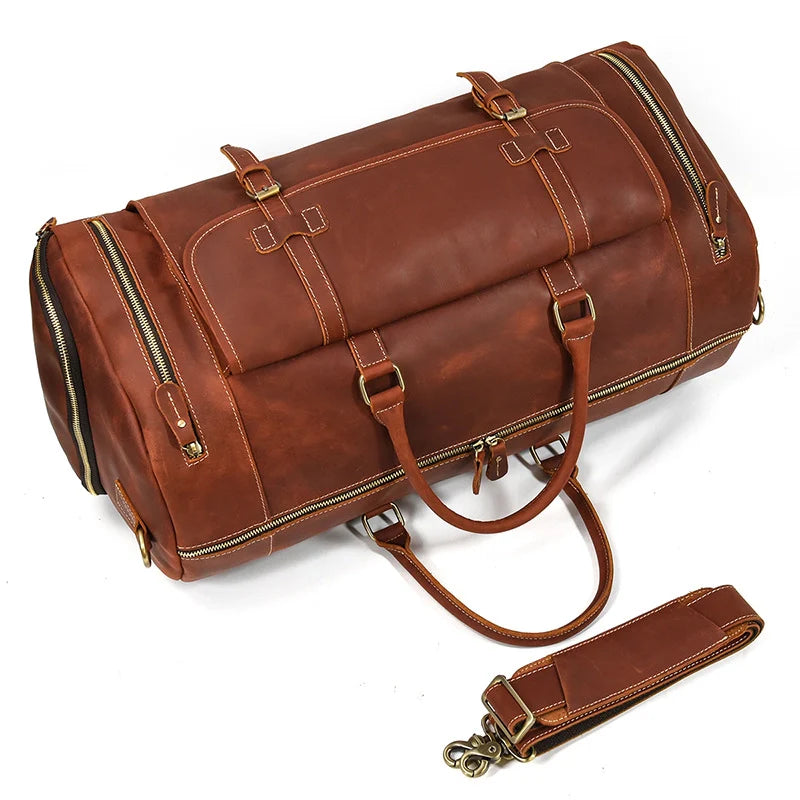 Men's Vintage Expedition Leather Weekender Travel Bag