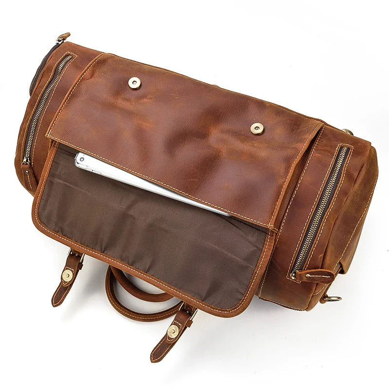 Men's Vintage Expedition Leather Weekender Travel Bag